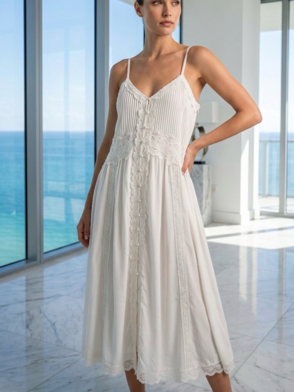 CAROLINE CONSTAS Lace and Chiffon Ethereal Slip Dress NWT Size Medium